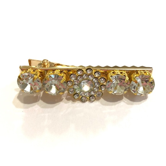 Set Of 4 Rhinestone Hair Clips Barrettes Gold Tone Flower Updos - Picture 7 of 7